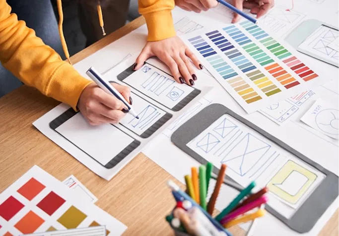 Design workspace with color swatches